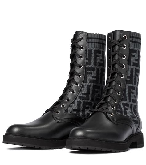 fendi black rockoko logo combat boots|rockoko knit leather combat boots.